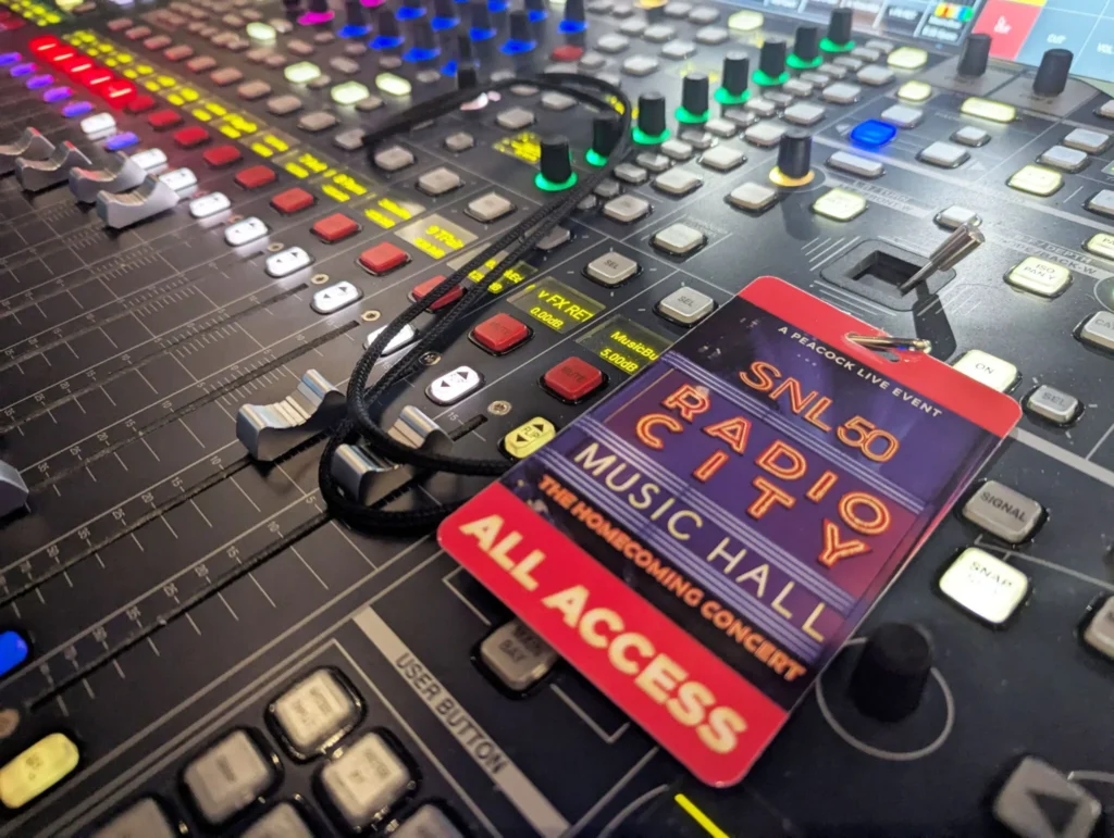SNL Concert Badge on the Lawo mc2 56 Production Console